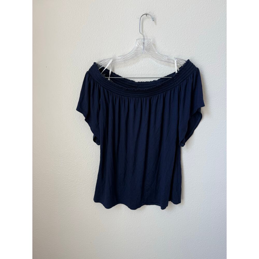 Lilly Pulitzer Almeria Off The Shoulder Navy Top Size Medium - Picture 2 of 6